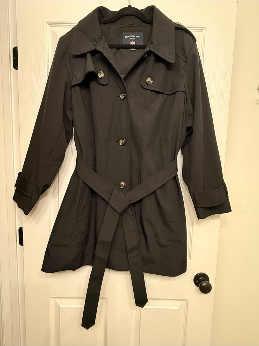 London Fog Black Hooded Belted Raincoat 2X Plus Size Trench